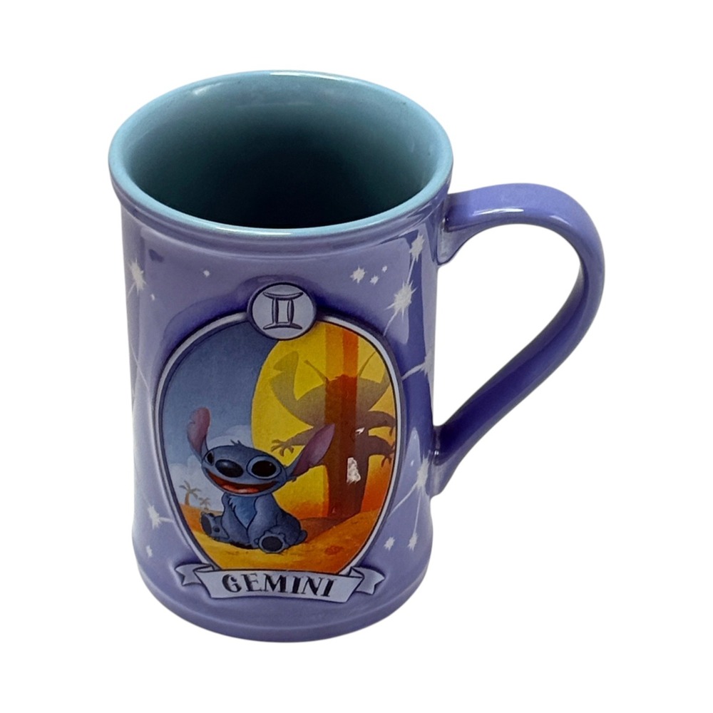 Disney Store Coffee Mug 20 oz Stitch Gemini Zodiac Purple Ceramic c 2000